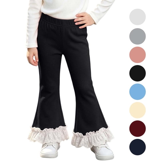 Rvasteizo Girls Flare Pants Cotton Fabric Lace Hem Outdoor Casual Long Pants for Kids 1-11Y 1 Years