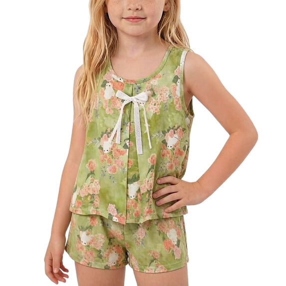 Rvasteizo Toddler Loungewear Floral Print Sleeveless Camisole Dress Shorts Home Wear 0-12 Years