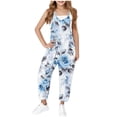thumbnail image 1 of Rvasteizo Girls Jumpsuit Sleeveless Strap Floral Mixed Side Pockets Regular Outer Kids Long Overall for 5-14 Years, 1 of 4