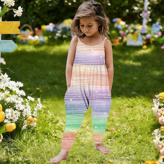 Rvasteizo Girls Jumpsuit Sleeveless Strap Open Back Gradient Print Kids Long Pants for 1-6 Years