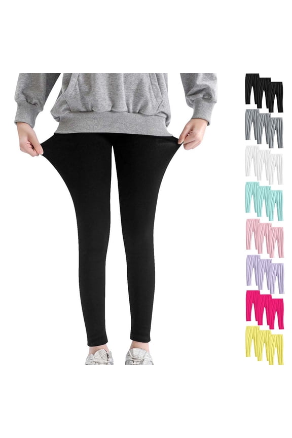 Girls Leggings 3 Pack Breathable Solid Plain Build Kids Long Pants for 2-13 Years