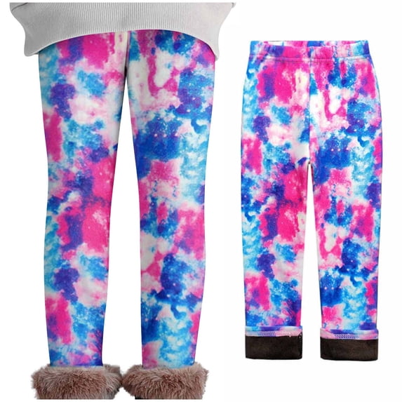 Rvasteizo Girls Leggings Fleece Lined Star Print Warm Casual Fall Winter Kids Long Pants for 2-11 Years