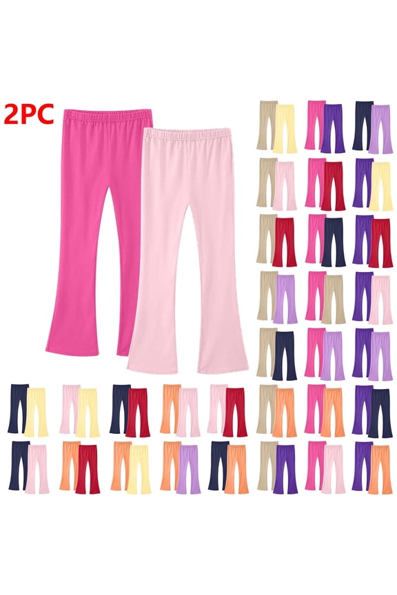 Girls Leggings Yoga Flared Cut 2 Pack Elastic Waist Solid Daily Kids Long Pants for 3-14Years