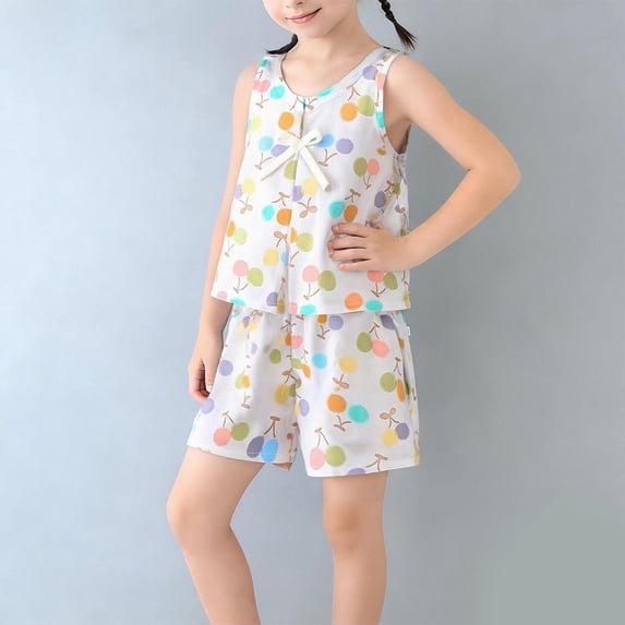 Rvasteizo Boys Short Set Solid Silk Fabric Sleeveless Round Neck Top Shorts Set Home Wear 2-10 Years