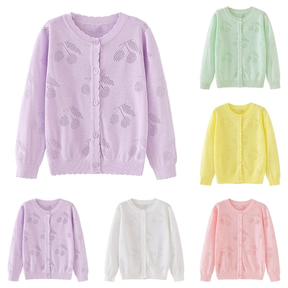 Rvasteizo Toddler Girl Cardigan Hollow Thin Knit Button Long Sleeve Light Outwear for Girls 18Months to 7Years