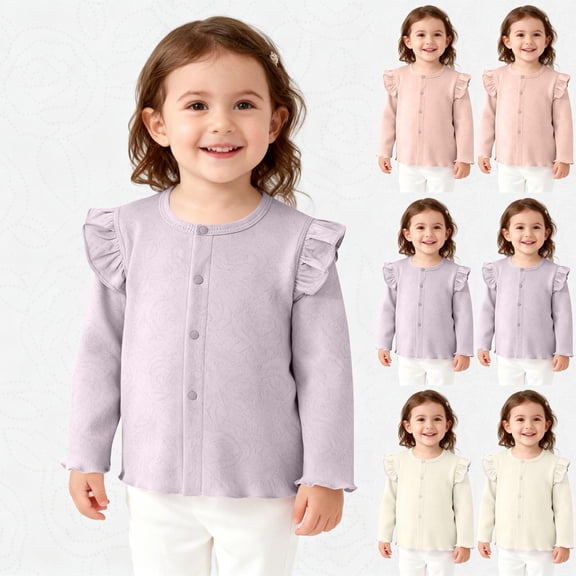 Rvasteizo Girls Light Jacket Ruffle Sleeve Long Sleeve Open Front for Fall 6Months to 4Years