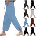 thumbnail image 1 of Rvasteizo Girls Pants Solid Linen Relaxed Wide Leg Side Pockets Elastic Waist Light Summer Breathable Full Length Daily Loungewear for Teen Girls, 1 of 5