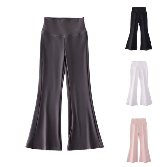 Rvasteizo Girls Leggings Solid High Waist Hip Lift Flare Elastic Waist Loose Yoga Full Length Casual Outer Wear for 3 to 15 Years