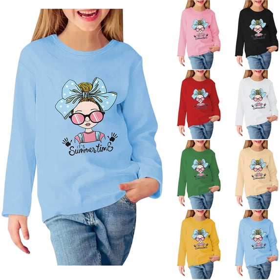 Rvasteizo Girls Long Sleeve Shirts Girl Print Crew Neck Long Tshirt for Fall Layer Wear