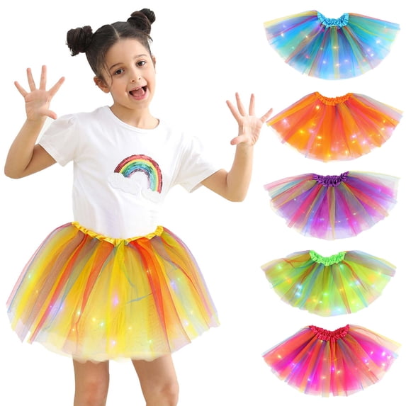 Rvasteizo Girls Mesh Flared Skirt Colorful Tone Light for Toddler 3-9 Years