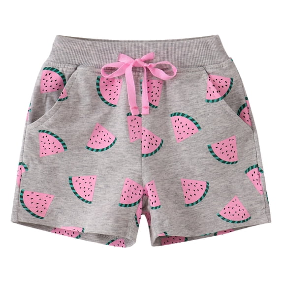 Rvasteizo Girls Mid Waist Drawstring Pocket Fruit Print Shorts Sports Shorts for 2-7 Years