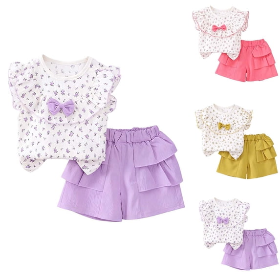 Rvasteizo Toddler Girl Outfits Floral Top Elastic Waist Shorts 0-4Years