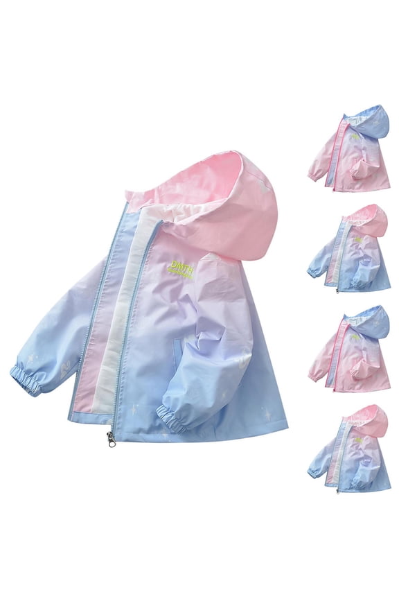 Girls Jacket Gradient Loose Zip Hooded Long Sleeve Casual Sport Outer Coat for 3 to 15Years