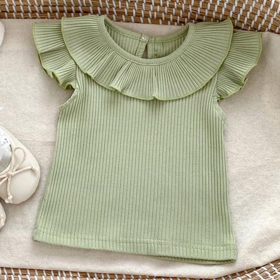 Rvasteizo Girls Ribbed Tops Ruffle Sleever Solid Breathable Summer Shirts for 6M-4Y Toddler,Green,3Y