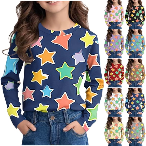 Rvasteizo Girls Shirts Base Layer Fall Winter Crewneck Long Sleeve Pullover Print 3-14Y,3 T