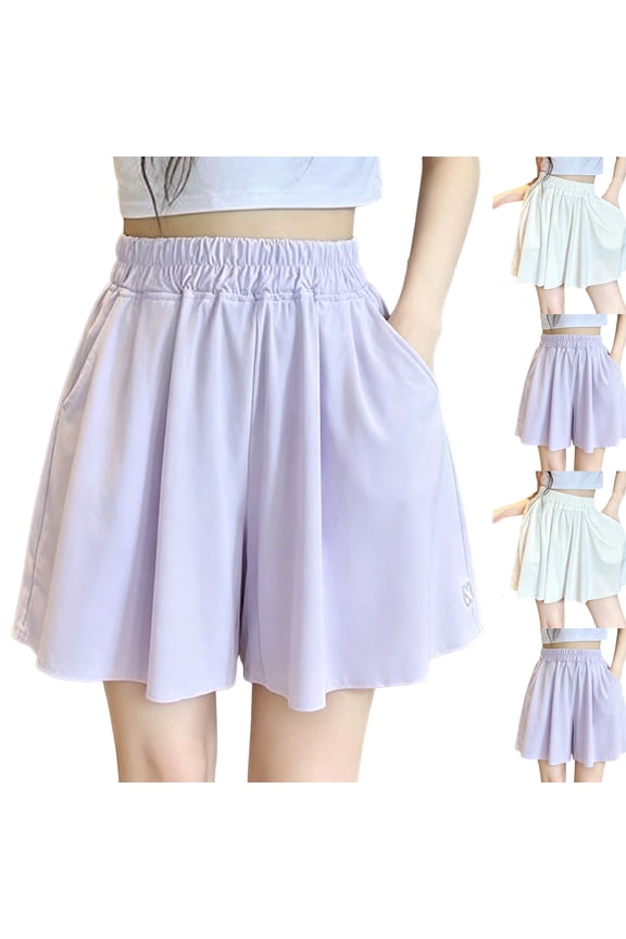 Girls Shorts Solid Summer Ice Silk Breathable Skort Style Side Pockets Elastic Waist Loose Sport Outer Wear for 5 to 15 Years