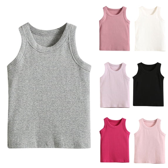 Rvasteizo Kids Tank Tops Solid Crew Neck Sleeveless Ribbed Thin Cotton Breathable Layering Tank for All Season for Boys Girls Daily Wear