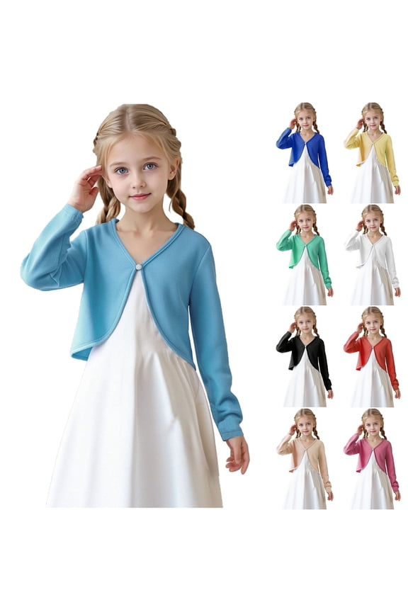 Girls Solid Long Sleeve Open Front Cardigan Kids Outer Layer Daily Top