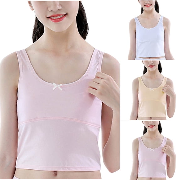 Rvasteizo Girls Solid Tank Top Training Bra 8-14Years Double Layer Layout for Modest Daily Dressing
