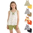 thumbnail image 1 of Rvasteizo Girls Summer Outfits Set Floral Elastic Waist Round Neck Sleeveless Kids Home Wear Shorts 2 Piece Set 4-16Y,5T, 1 of 5