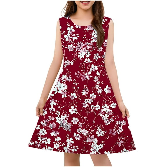 Rvasteizo Girls Trendy Petal Print Sleeveless Comfy Dress for 4-14Years