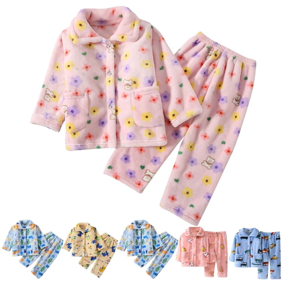 Rvasteizo Girls Winter Set Print Fleece Cardigan Top and Pants Warm 2 Piece Set for Girls