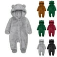 thumbnail image 1 of Rvasteizo Summer Rompers for Girls Solid Hooded Long Sleeve Zipper Fleece Bodysuit for Boys Girls 0-18 Months Home Wear, 1 of 4