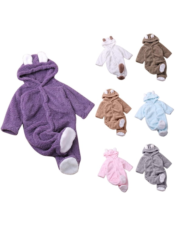 Summer Rompers for Girls Solid Long Sleeve Hooded Footed Fleece Bodysuit for Kids 0-6 Months