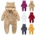 thumbnail image 1 of Rvasteizo Toddler Girl Romper Solid Long Sleeve Open Front Hooded Double Fleece Bodysuit Aged 0-12 Months, 1 of 5