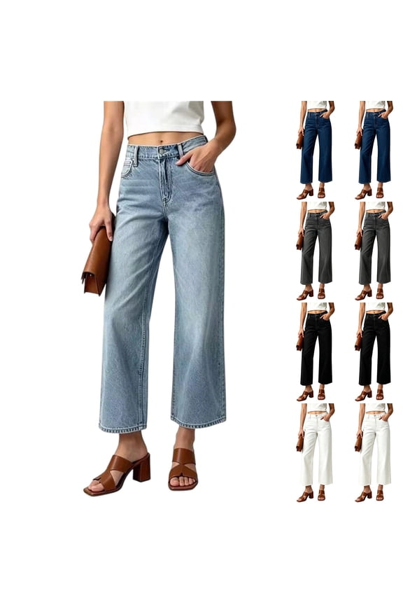 Jeans for Women Straight High Waist Multi Pocket Denim Pants