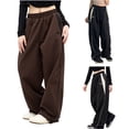 thumbnail image 1 of Rvasteizo Joggers for Women Solid Hip Hop Elastic Drawstring High Waist Wide Straight Cuffed Loose Pants, 1 of 5