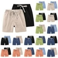 thumbnail image 1 of Rvasteizo Kids Shorts Solid Summer Linen 2 Pack Drawstring Elastic Waist Loose Relaxed Sport Daily Loungewear for 2 to 13 Years, 1 of 4