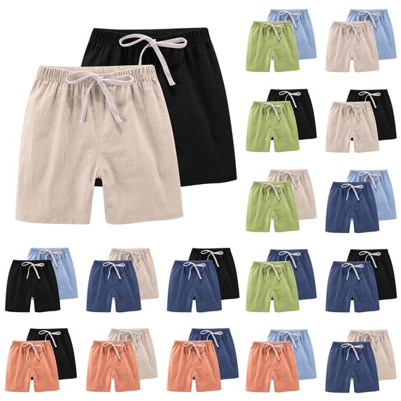 Rvasteizo Kids Shorts Solid Summer Linen 2 Pack Drawstring Elastic Waist Loose Relaxed Sport Daily Loungewear for 2 to 13 Years