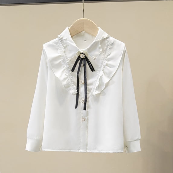Rvasteizo Kids All Season Long Sleeve Tops with Pearl Lace, Thin Solid Stylish for Casual Inner Wear for Boys Girls for 3-13 Years