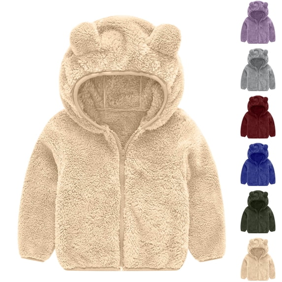 Rvasteizo Kids Basic Jacket Double Fleece Zip Hooded Long Sleeve Outerwear for 6Months to 4Years