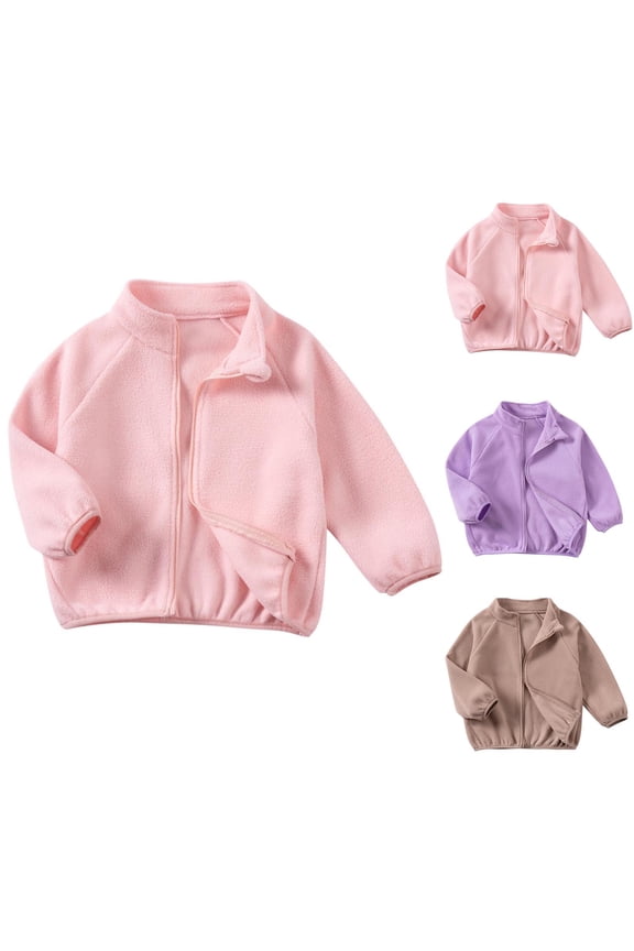 Kids Basic Jacket Fleece Zip Cuff Long Sleeve Daily Outer Layer for 1-7Years