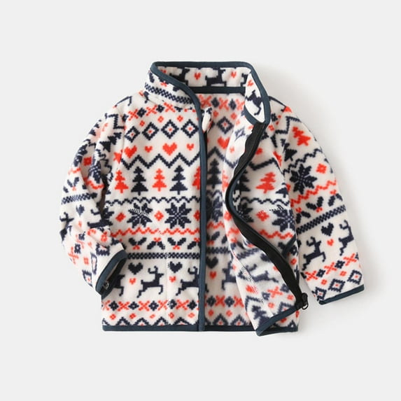 Rvasteizo Boys Fleece Jacket Deer Print Reversible Fleece Zip Up Long Sleeve Coat for Kids Fall Winter