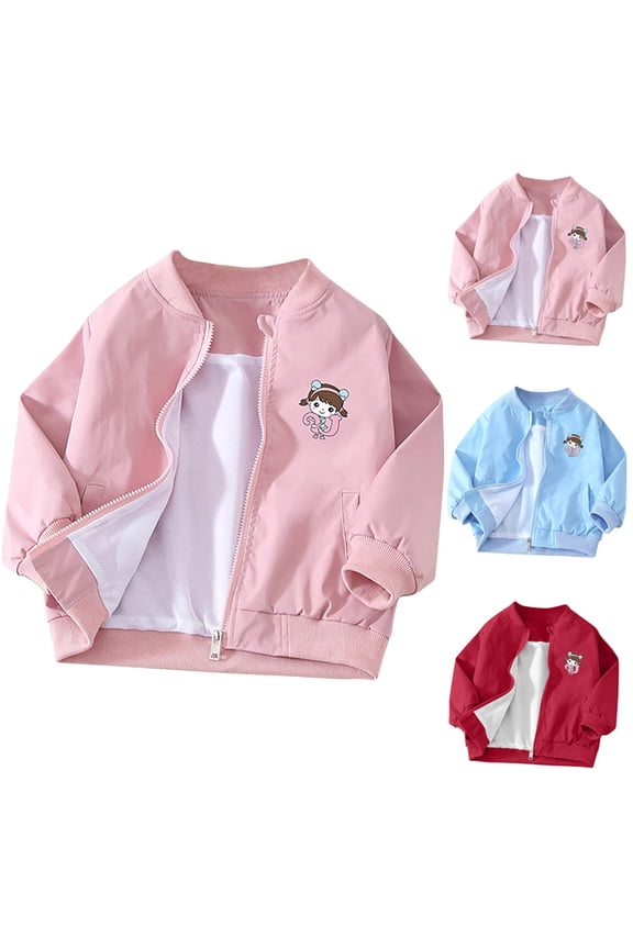 Kids Classic Jacket Letter Print Zip Crew Neck Baseball Style Outerwear for 1-11Years