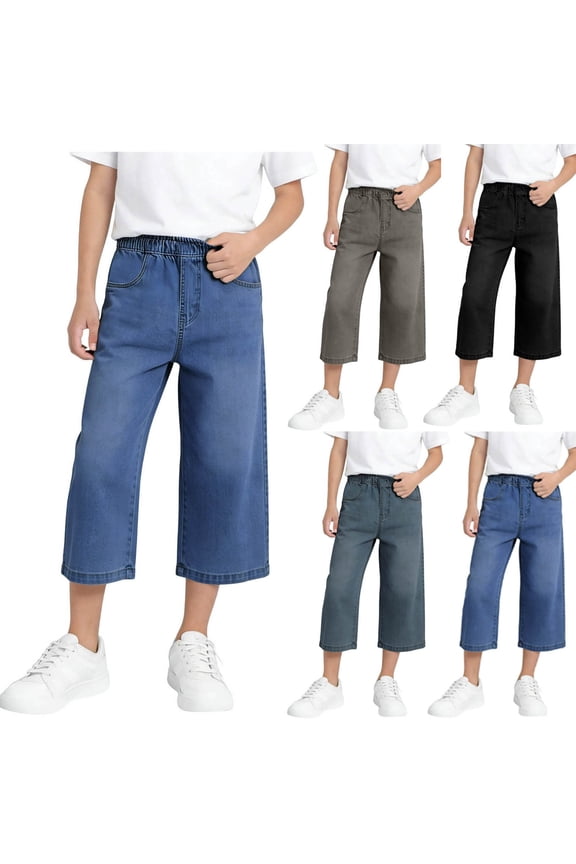 Kids Denim 7 Point Pants Loose Classic Cutting for Boys Girls Daily Casual Outdoor Wear