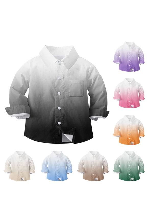 Toddler Button Down Shirt Print Gradient Lapel Crew Neck Long Sleeve Pocket Thin Cotton Blouse for Boys Girls 6Months to 8Years school Wear