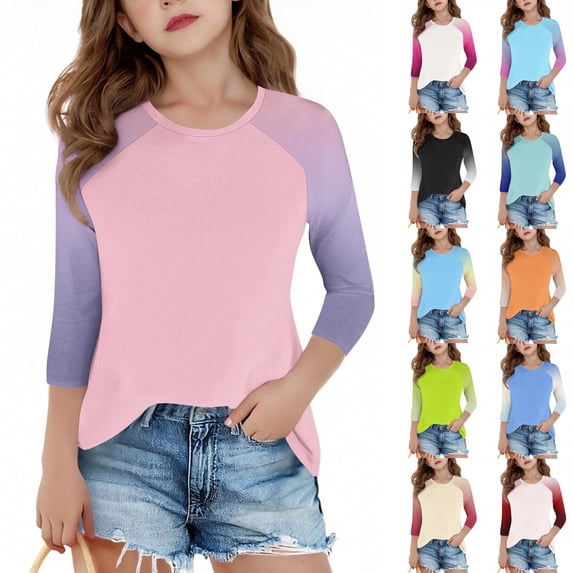 Rvasteizo Kids Gradient Raglan 3/4 Sleeve Crew Neck Pullover Youth Top