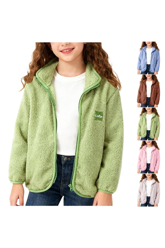Kids Light Jacket Fleece Stand Collar Letter Zip Pocketed Outerwear for 3-14Years