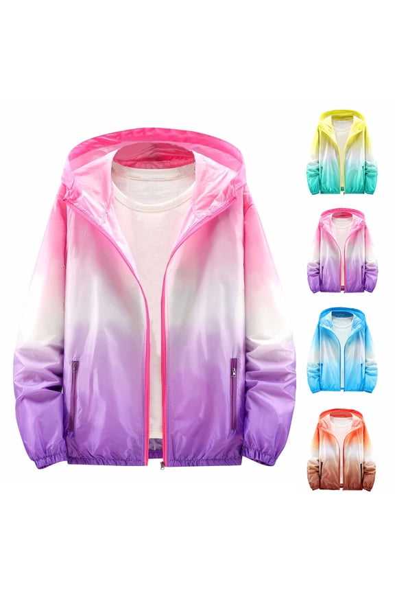 Kids Light Jacket Gradient Zip Hooded Long Sleeve Sun Protection Outerwear for 9-15Years