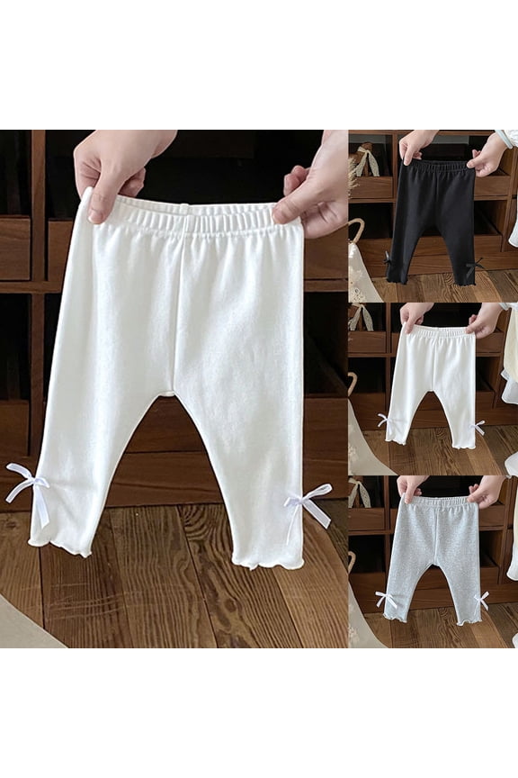 Kids Leggings Solid Stretch Lace Elastic Waist Loose Casual Base Full Length Outer Wear for 6 Months to 4 Years
