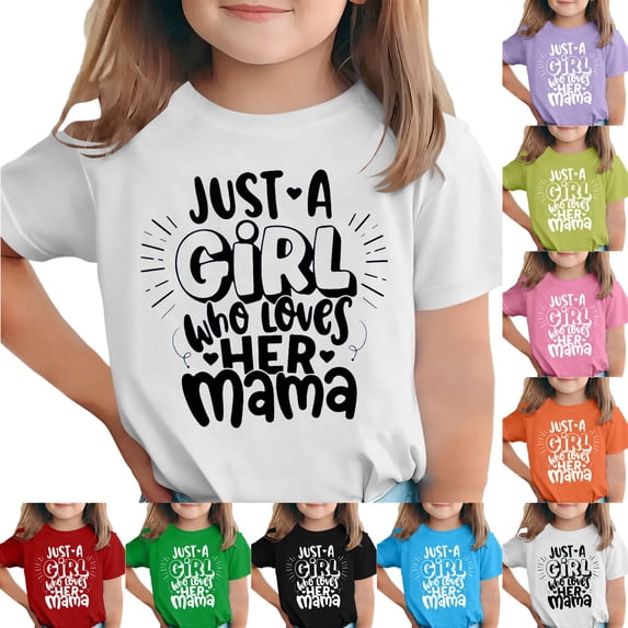 Rvasteizo Kids Long Sleeve Shirt Print Mom Letter Crew Neck Short Sleeve Breathable Cotton Tee for Boys Girls 3 to 15 Years School Wear