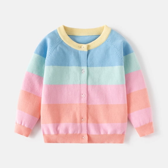Rvasteizo Kids Long Sleeve Shirt Print Stripe Crew Neck Long Sleeve Soft Knit Sweater Cardigan for Boys Girls All Season Wear