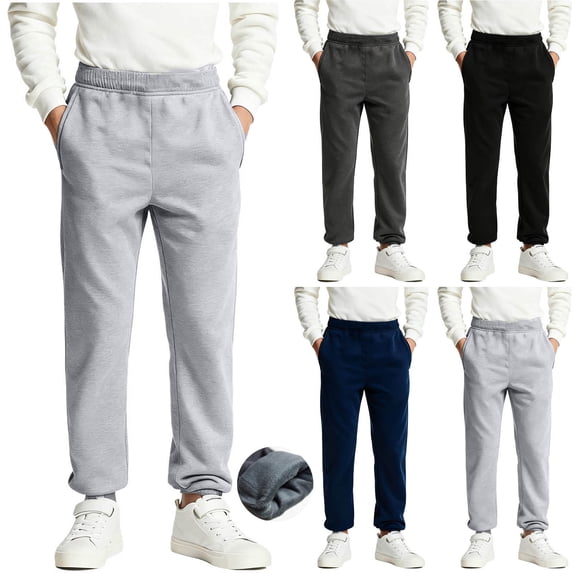 Rvasteizo Fleece Sweatpants for Boys Girls Fall Winter Solid Elastic Waist with Pocket School Uniform Trouser 2-13Y,6Y