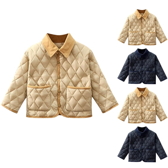 Rvasteizo Boys Jacket Solid Button Lapel Big Pocket Padded Cotton Long Sleeve Coat for 0 to 6Years