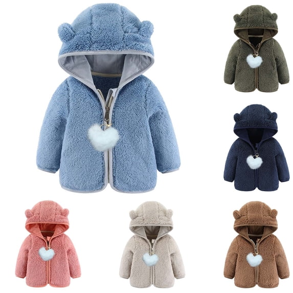 Rvasteizo Toddler Boy Jacket Solid Hooded Warm Fleece Coat for 0 to 24Months