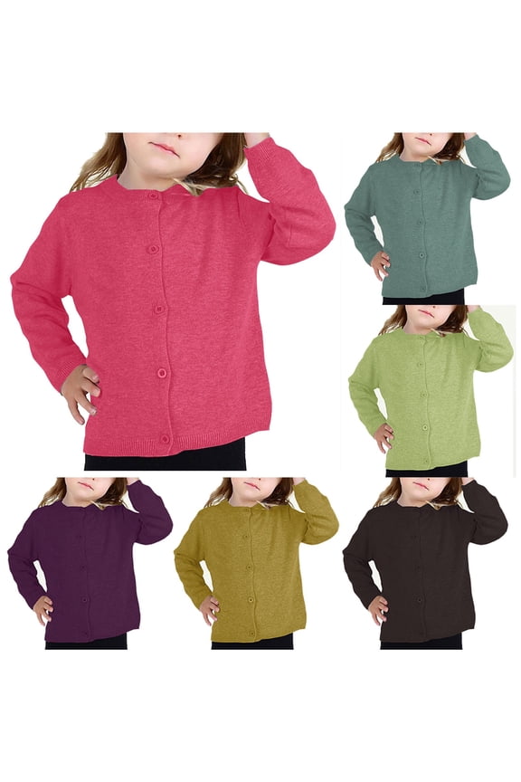 Kids Plain Jacket Knit Candy Tone Open Front Outerwear for Fall